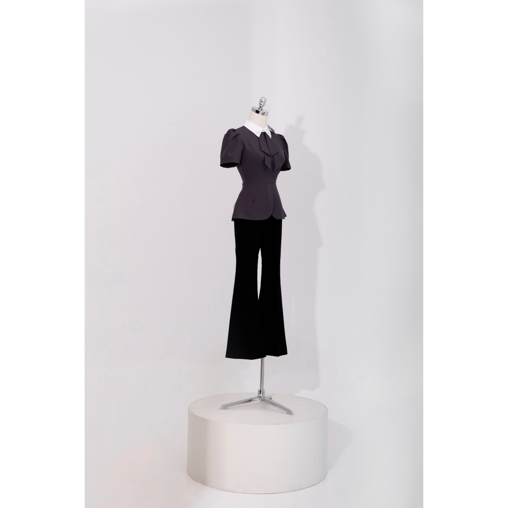 Áo phối cổ đính nơ vạt nơ peplum tiinstore ahn809