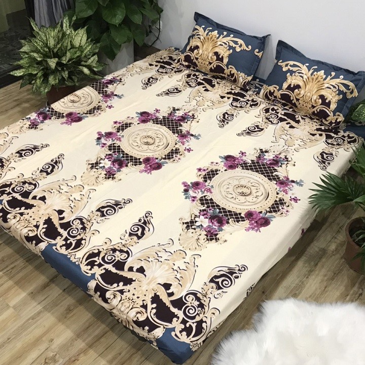Bộ ga và 2 vỏ gối Cotton Poly Mẫu HOÀNG GIA TRẮNG Revato kho chăn ga gối, ga gối, ruột chăn, ruột gối,Thảm các loại ,drap ga gối, drap mền.