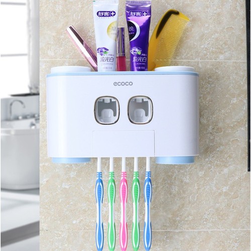 Bộ nhả kem 4 cốc Ecoco, Dụng cụ treo bàn chải đánh răng, Dụng cụ nhả kem tự động, lấy kem tự động ECOCO, tặng kèm 4 cốc cao cấp, không cần khoan tường