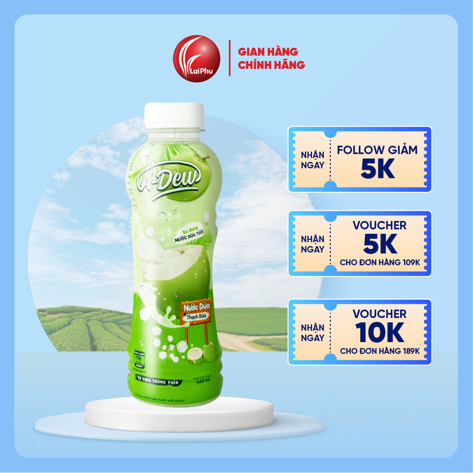 Nước Dừa Thạch Dừa A-Dew Chai 450ml - Thùng 24 Chai