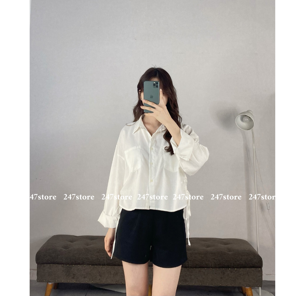 Áo sơ mi dài tay phối dây rút 2 bên - 247StoreFashion - Smrutline115