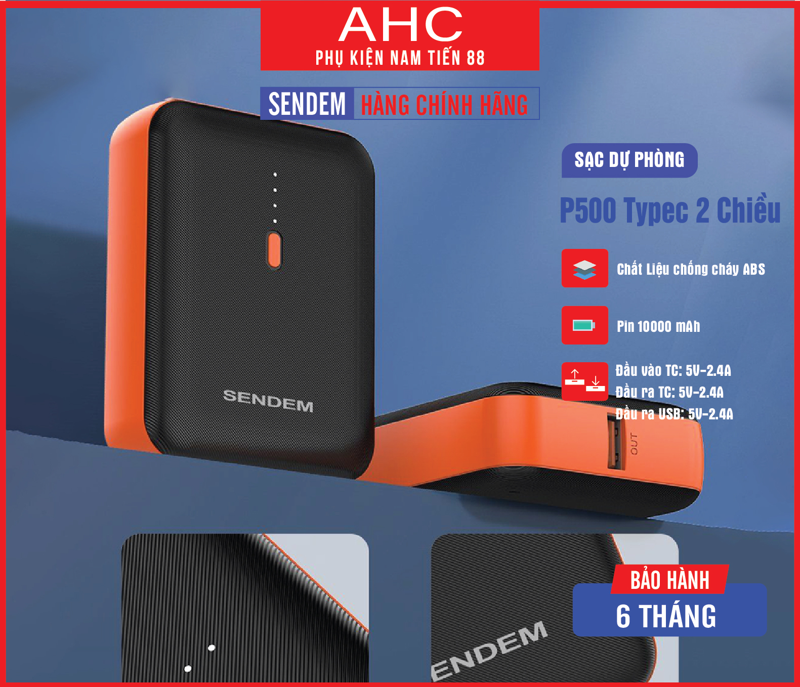 Sac dự phòng mini P500 typeC 2 chiều 10000mah