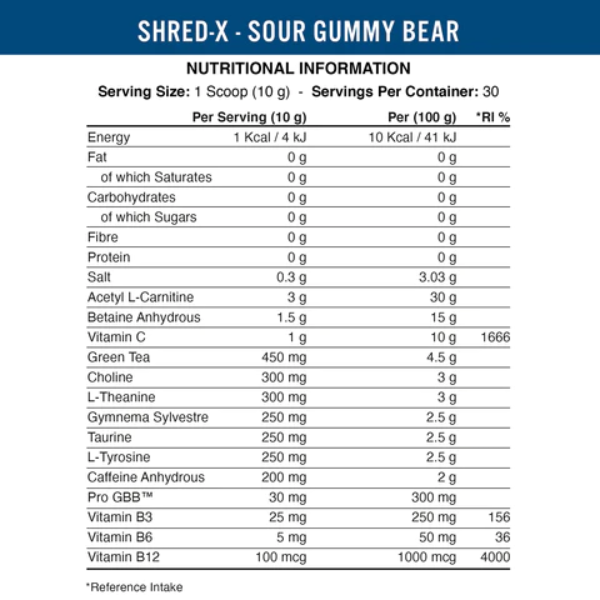 Bột uống đốt mỡ Applied Nutrition Shred X- Tăng cường trao đổi chất (30 lần dùng)