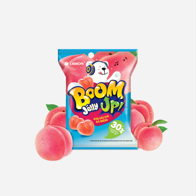 Kẹo Dẻo Boom Jelly Orion Vị Đào Dây 10 gói x 25g