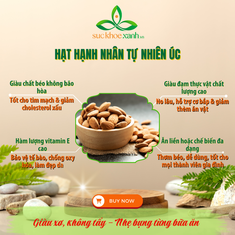 Hạnh Nhân Ăn Liền Tự Nhiên Mỹ Sức Khỏe Xanh – Bổ Sung Vitamin E -Chất Béo Tốt -Ăn Chay -Eat Clean