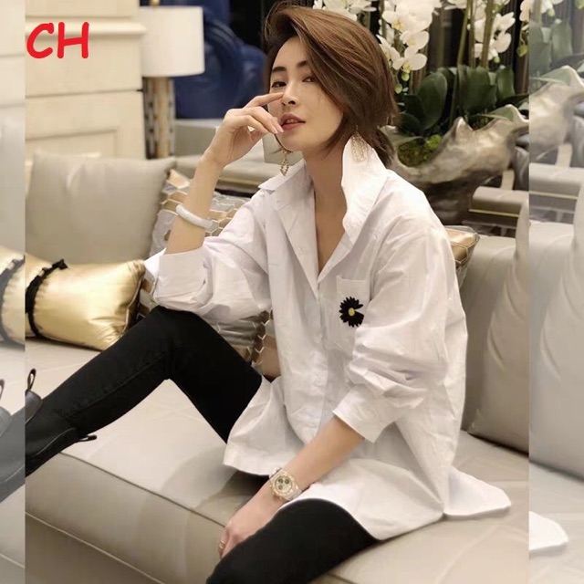 Áo sơ mi in hoa cúc đen COH0320