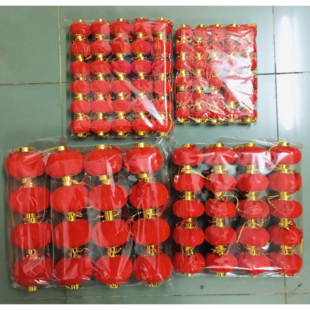 Đèn lồng trang trí tết đỏ bọc vải nhung đẹp loại 5cm