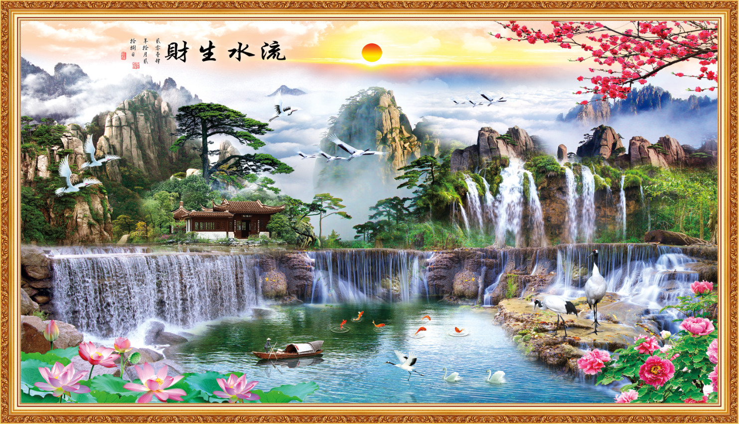Tranh dán tường 3D Phòng Khách, Sơn Thủy Hữu Tình, 201