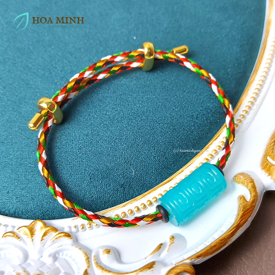 Vòng tay dây cáp Charm Ngọc Lu Thống đá Amazonite chạm Hợp mệnh Thủy Mộc | Hoa Minh Gem