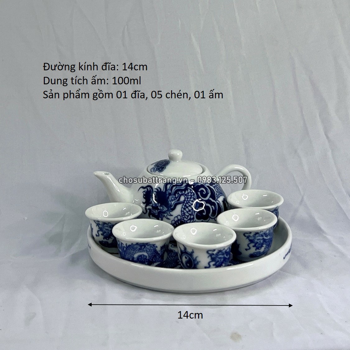 Bộ ấm chén thờ men xanh lam - 5 chén