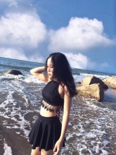 [CÓ SẴN + HÌNH THẬT] Bikini đồ bơi yếm tua rua váy xoè kín đáo
