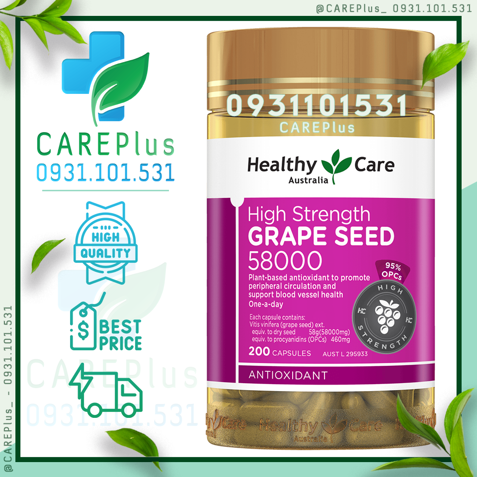 200 viên - Healthy Care Grape Seed 58000 200 Capsules