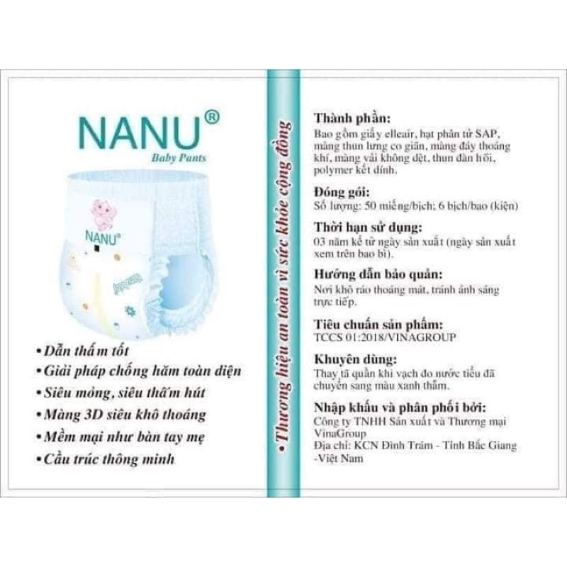 Bỉm quần Nanu size M/L/XL/XXL 100 miếng