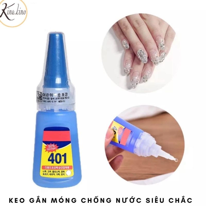 Keo gắn móng 401 Hàn Quốc cao cấp  chống nước an toàn cho móng thật lọ 20g Kinakino phukienlamdep