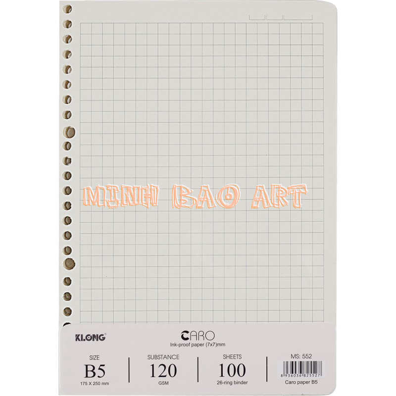 Ruột sổ còng KLONG B5 Caro (7x7)mm - 100 tờ; MS: 552