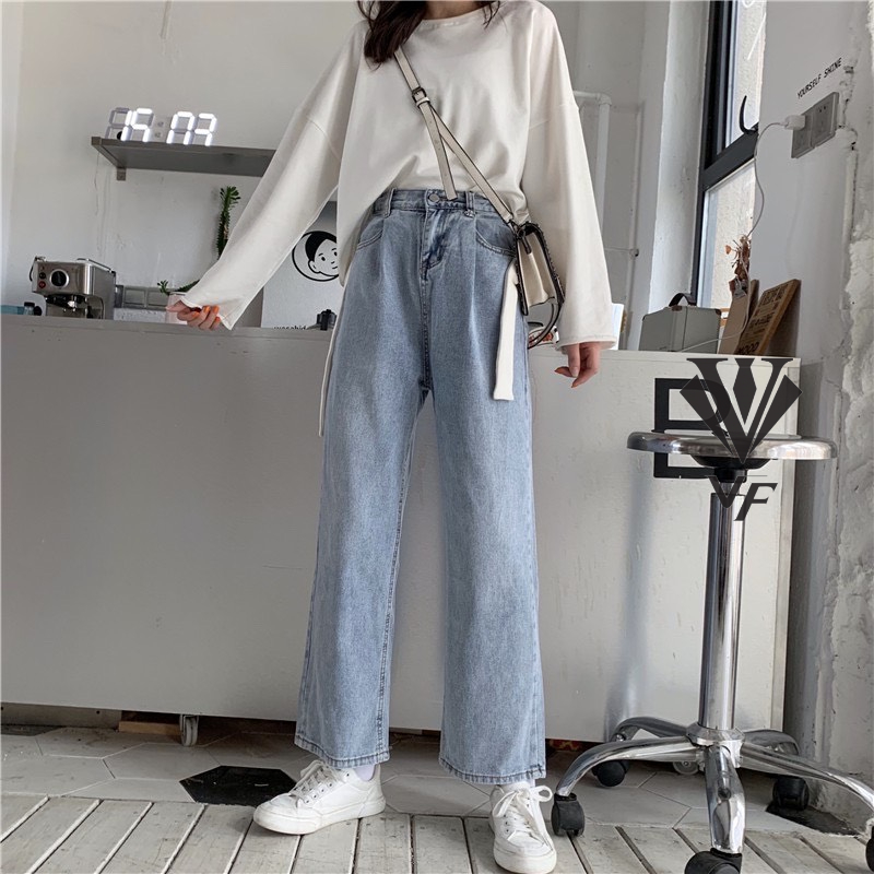 Quần jeans nữ ống suông nữ dài lưng cao nhiều màu