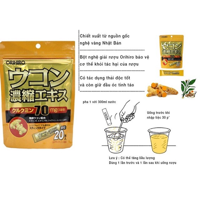 Tinh bột nghệ giải rượu Orihiro 20 gói