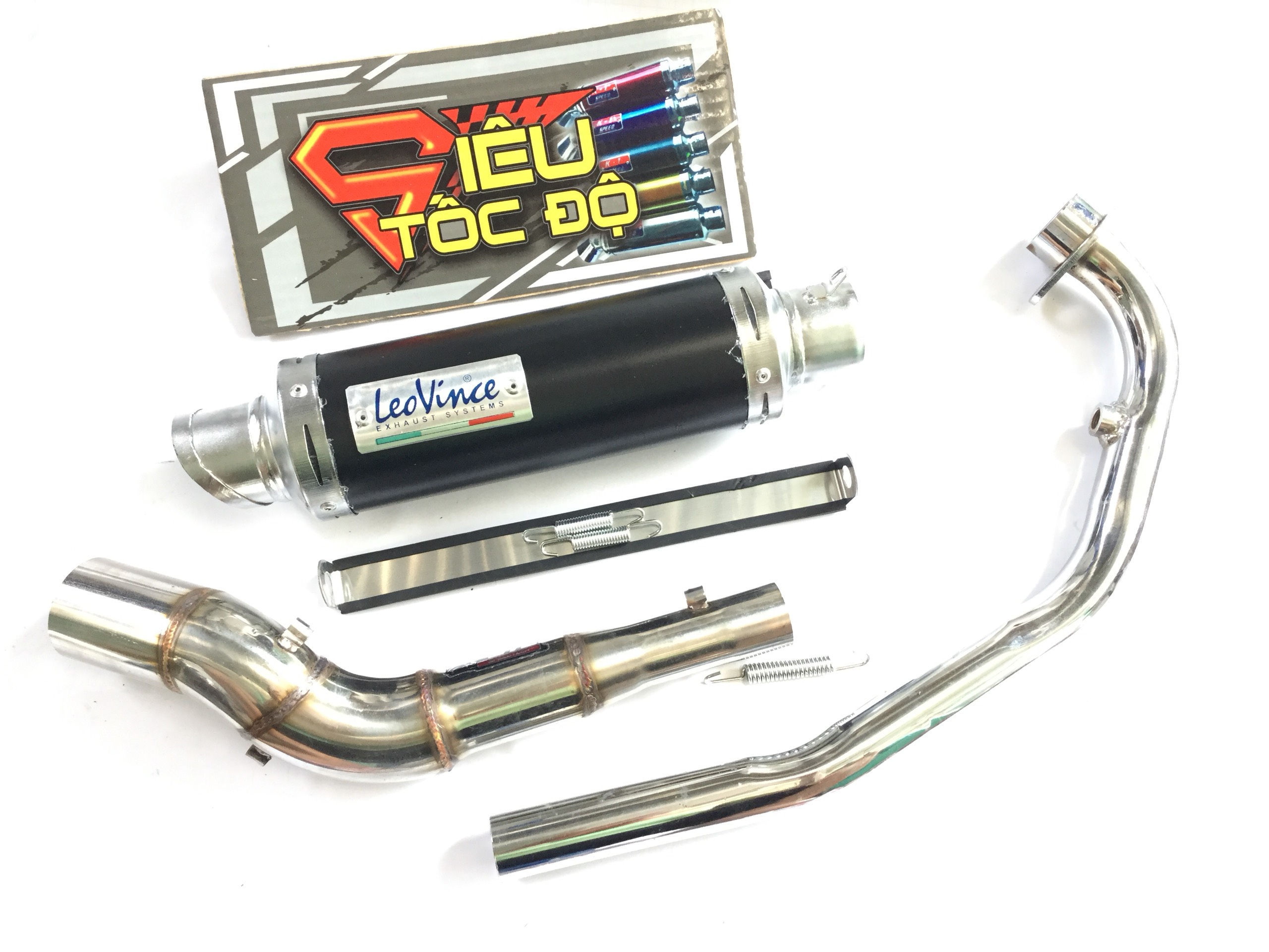 Pô leovince đen full pass treo lò xo bao gồm cả cổ pô độ cong 2 khúc cho xe winer, sonic.........