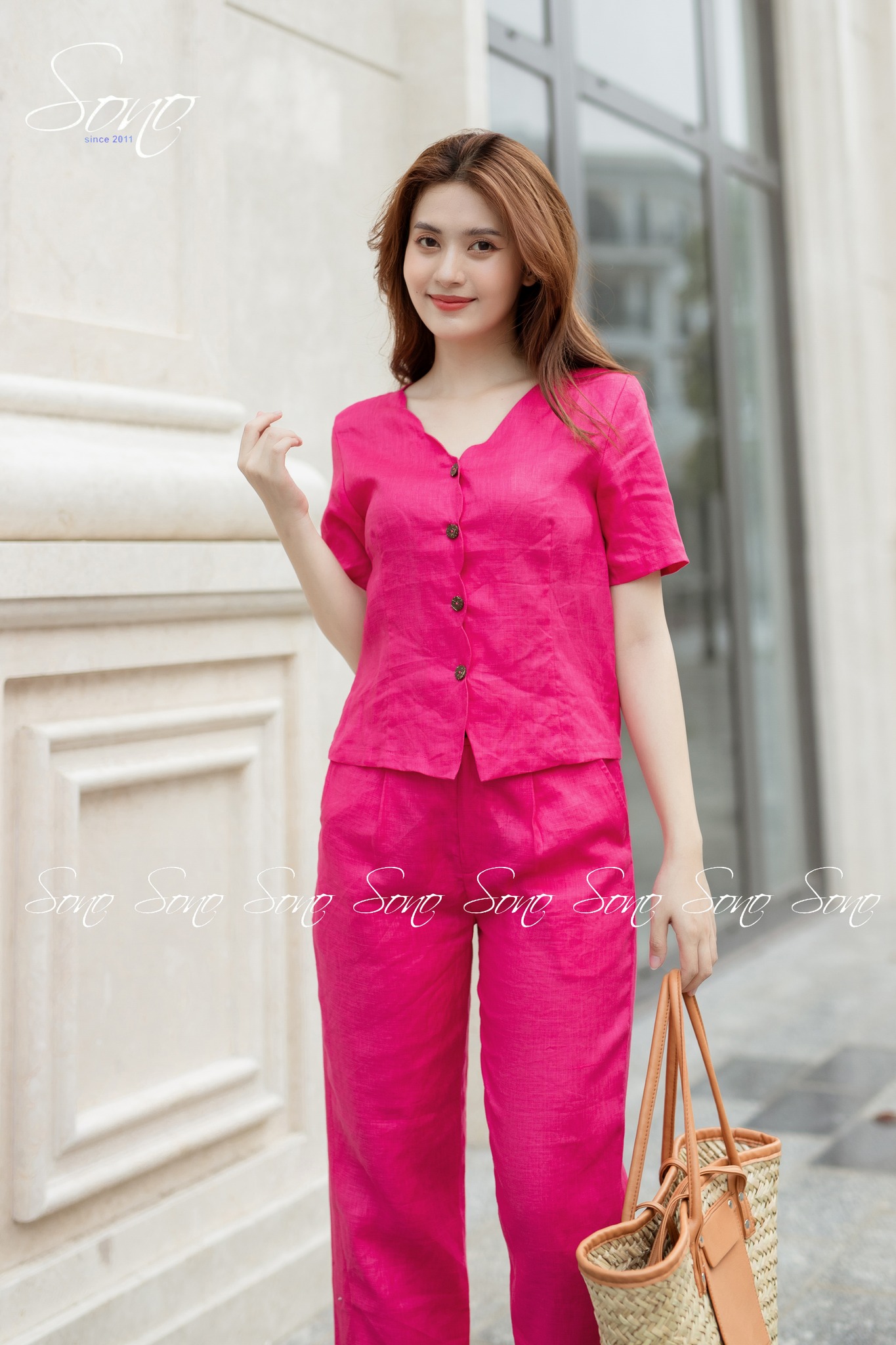 Sono - Bộ Dài Linen Cổ Lượn Sóng