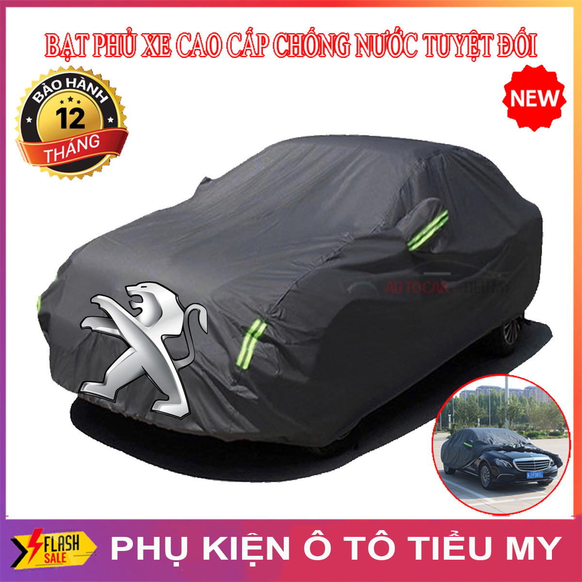 Bạt phủ xe ô tô 3 lớp chất liệu polyester cao cấp cho xe peugeot 2008, 3008, 5008, traveller, bạc phủ chống nóng chống nước, hàng dày dặn - bảo hành 1 năm