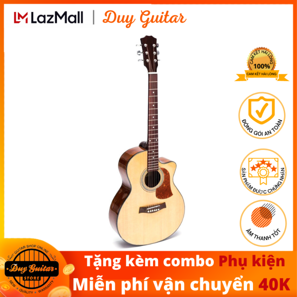 Đàn guitar acoustic DGAG-120J gỗ solid Hồng Đào âm thanh tốt, cần đàn thẳng, action thấp êm tay, tặng combo phụ kiện guitar Duy Guitar
