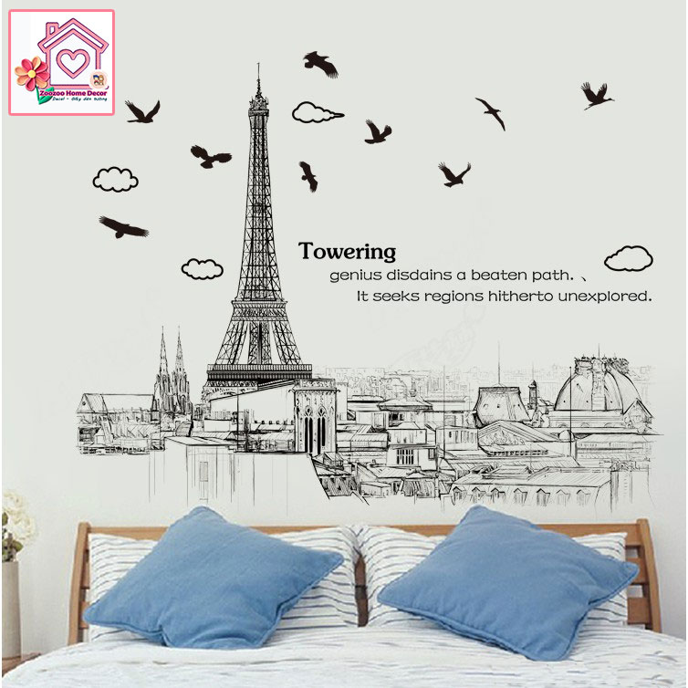 Decal dán tường Tháp Eiffel AM9258 trang trí tường phòng khách phòng ngủ - Sticker - Miếng dán tường - Hình dán