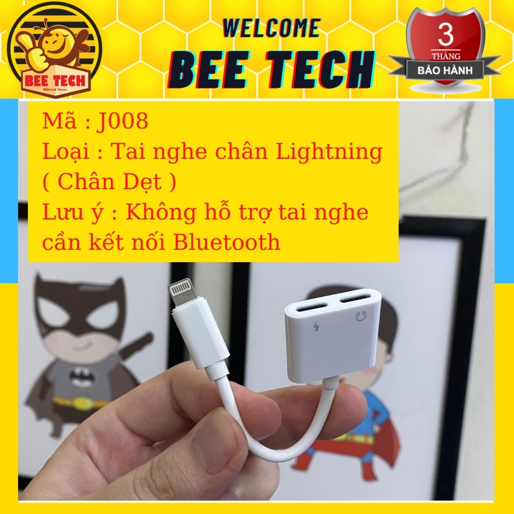 Jack chia cổng, giắc chuyển đổi chân sạc thành cổng sạc + tai nghe Chân lightning ( Dẹt) cho iPhone - Beetech
