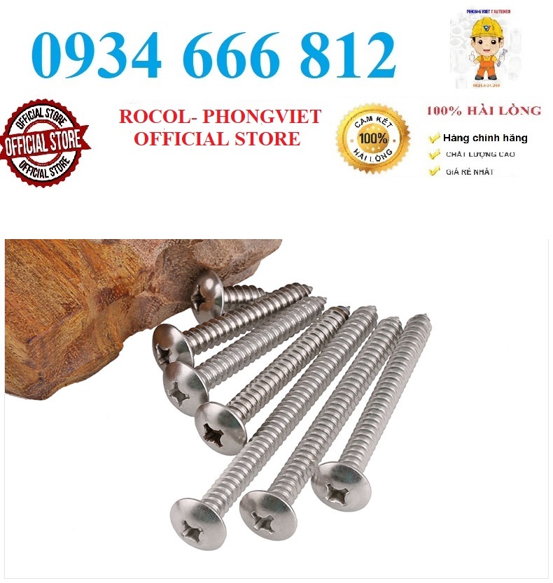 (INOX201) 50 cái Vít gỗ đầu dù M4,M5 inox201 M4,M5