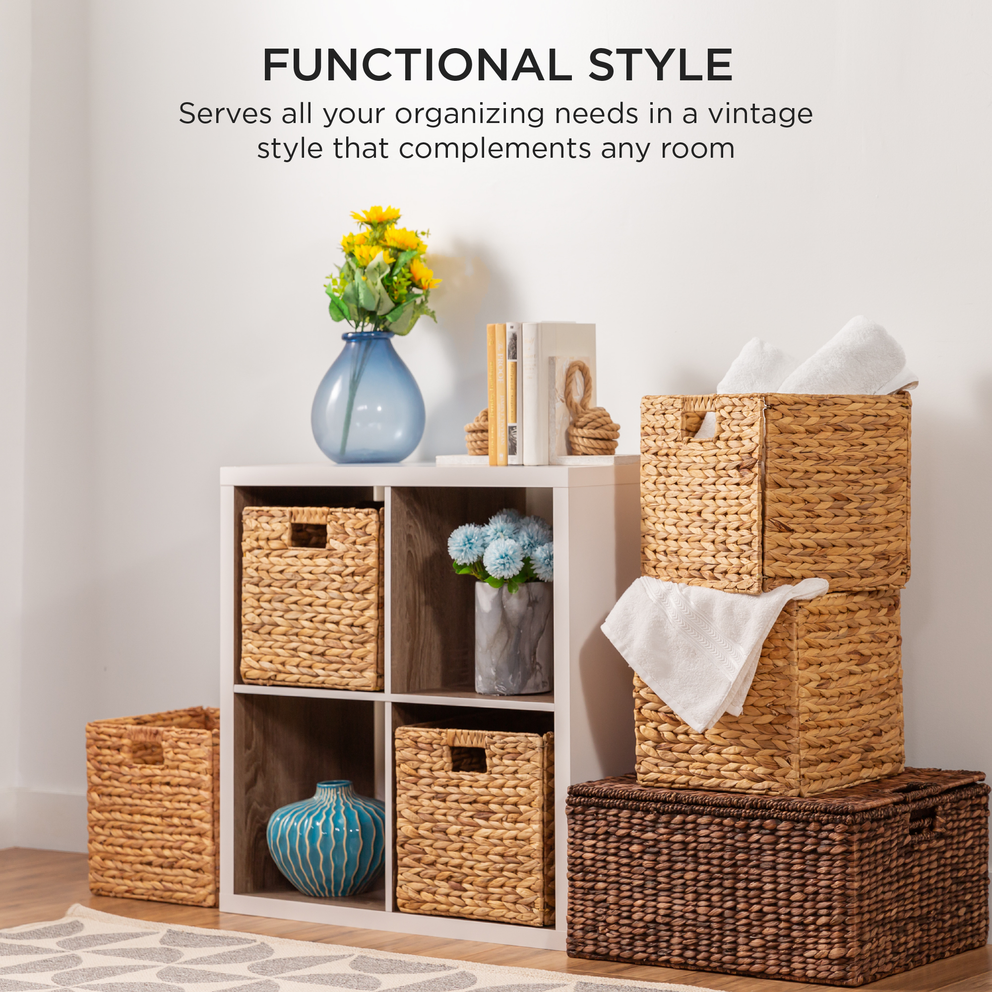 Square Folding water hyacinth basket 27x27x27