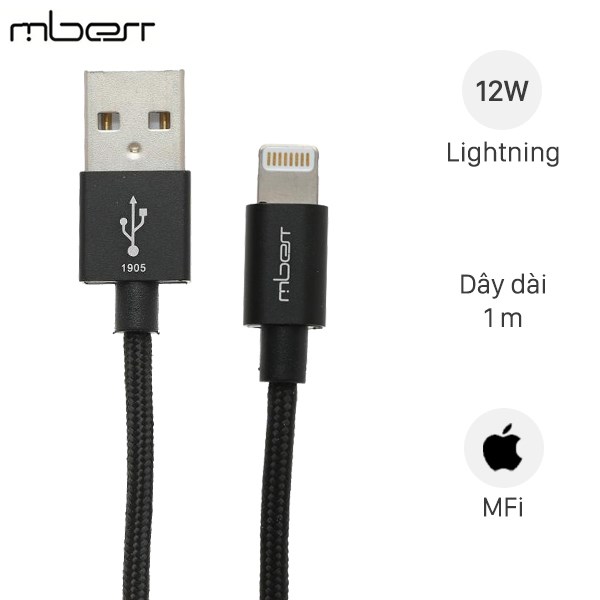 Cáp Lightning MFI 1 m Mbest DS641-WB Đen ( Like New )