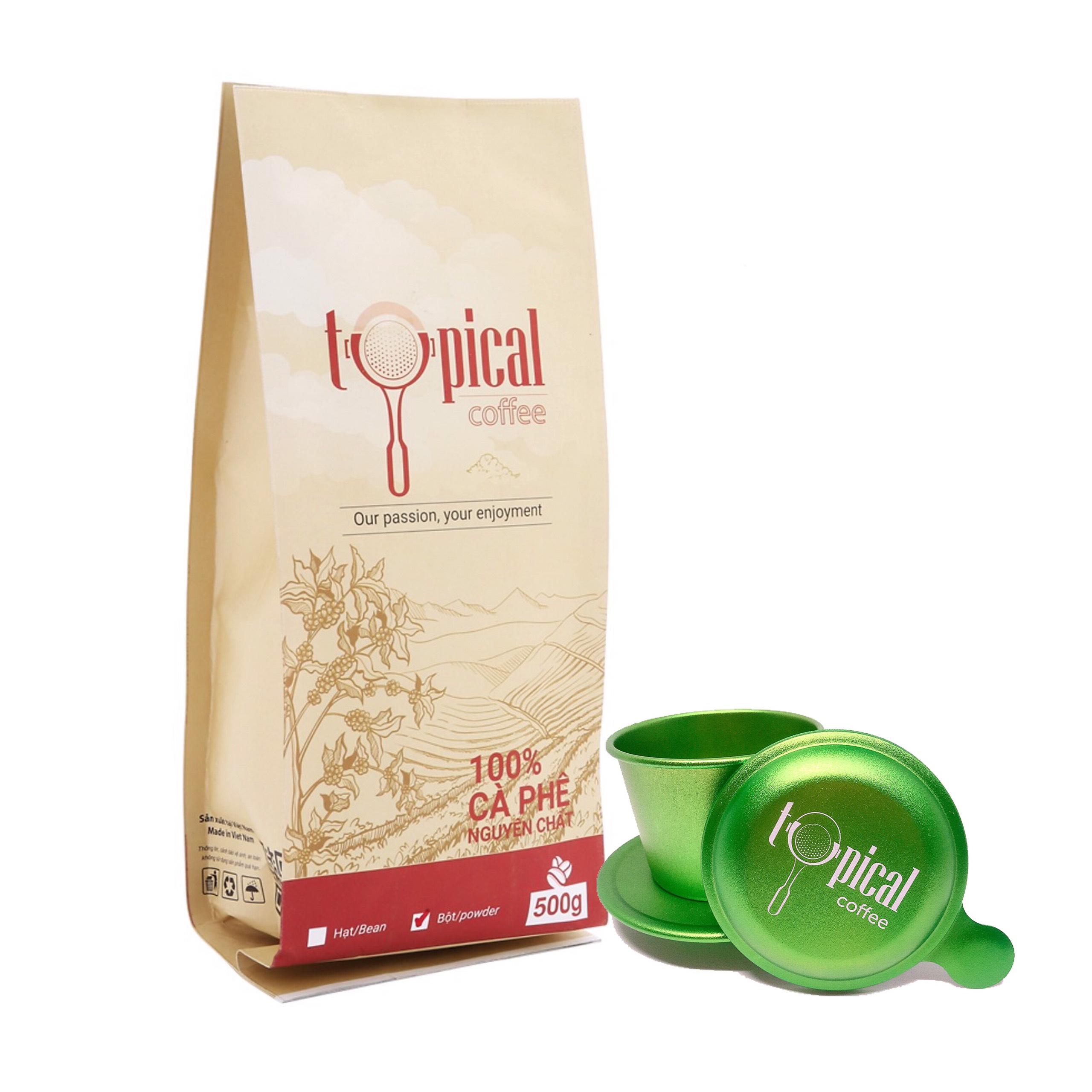 [HCM]Combo cà phê rang xay body 500g + Phin pha cà mệnh mộc Typical Coffee