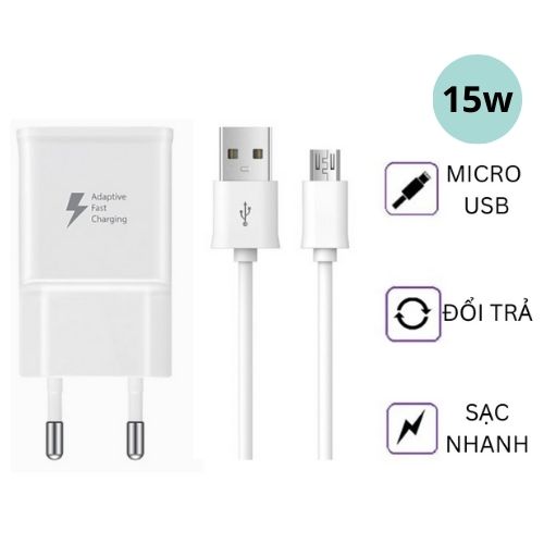 Combo bộ sạc nhanh 15w, củ sạc nhanh 15w và dây cáp sạc micro usb dành cho điện thoại / sạc dự phòng / thiết bị gia dụng