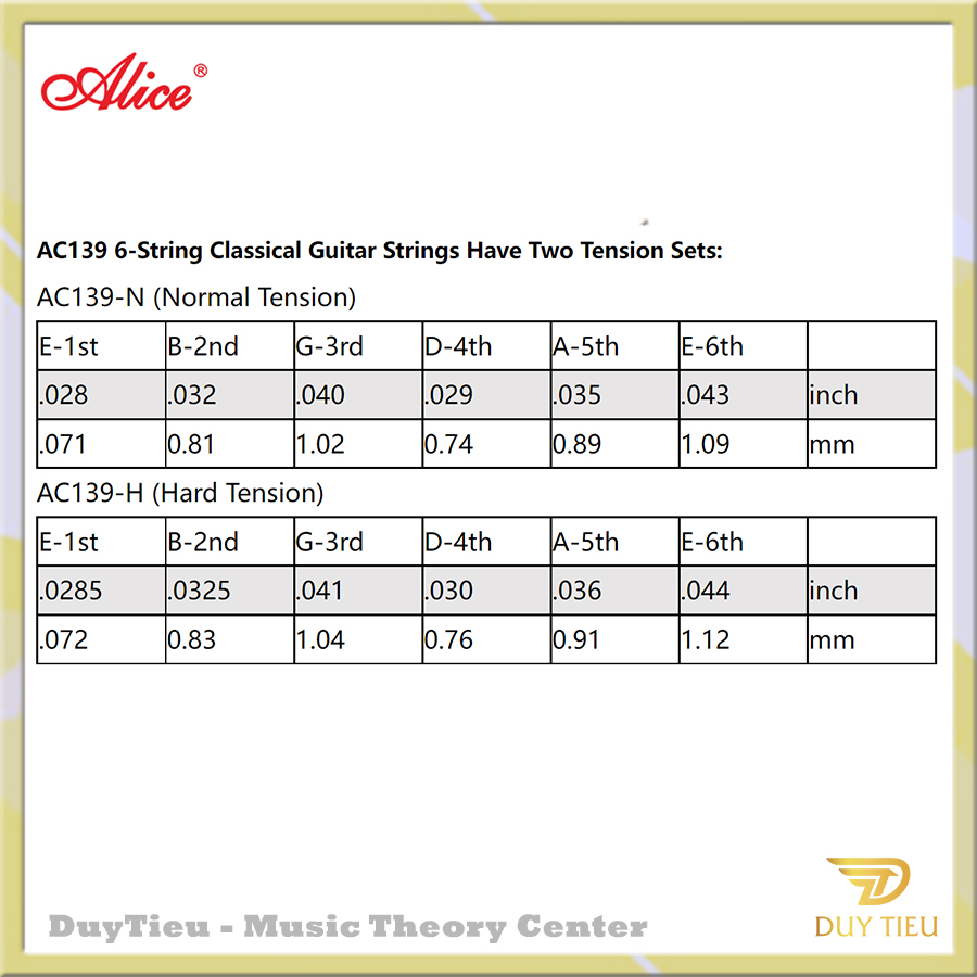 AC139 Classical Guitar String Set, Titanium Nylon Plain String, Silver Plated 85/15 Copper Winding, Anti-Rust Coating - DuytieuGuitar DT016