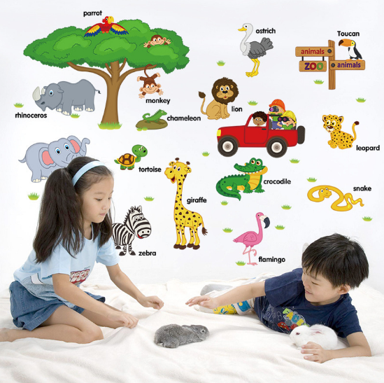Decal Dán Tường Bé Đi Thăm Vườn Thú trang trí phòng cho bé