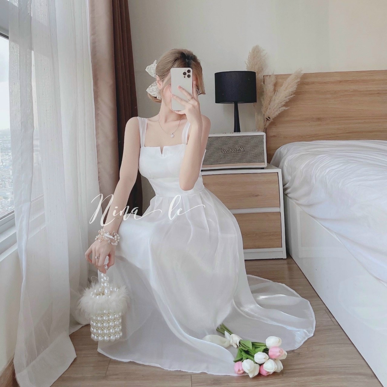 Đầm voan 2 lớp có may kèm mod ngực kiểu dáng tiểu thư.