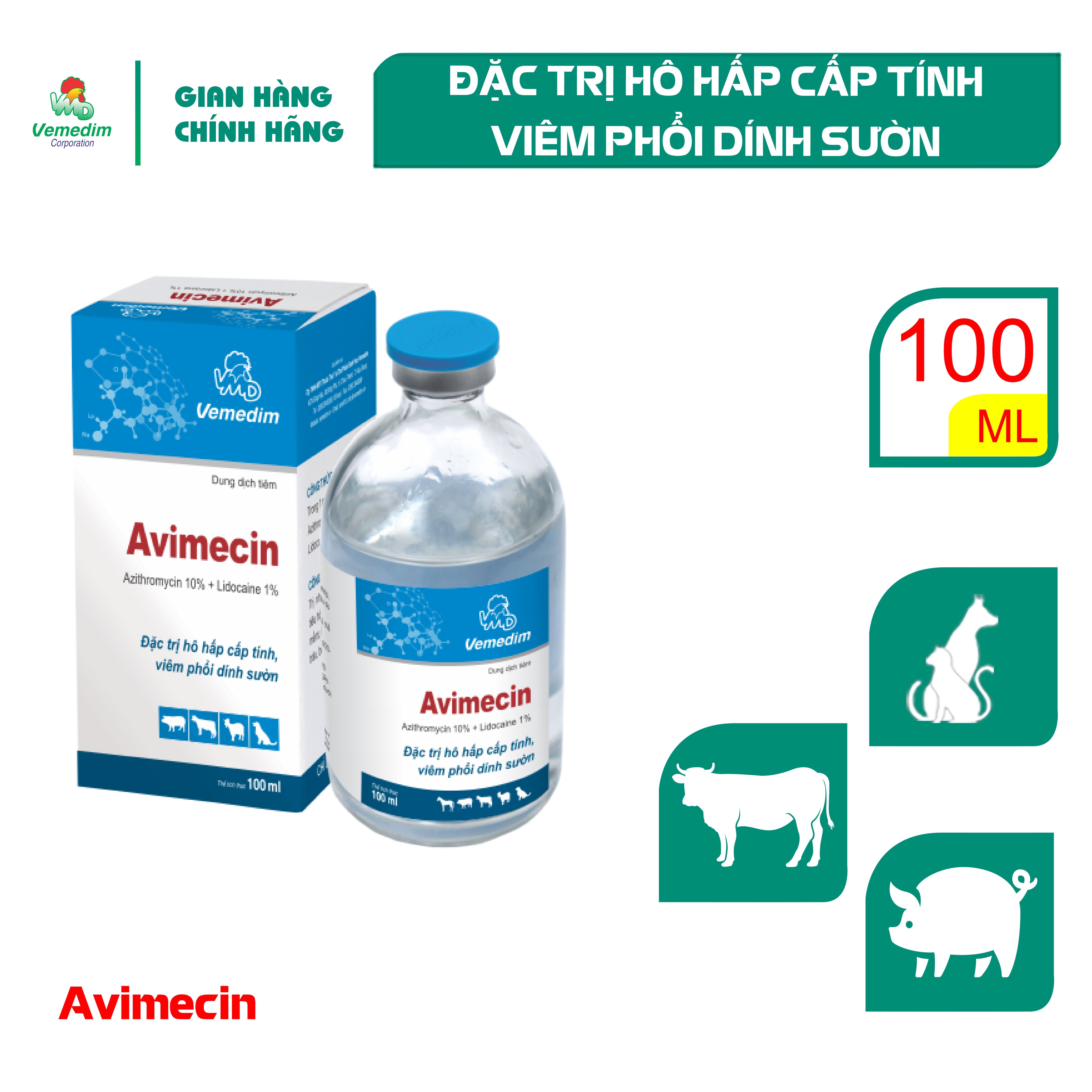 "Hoàn tiền đến 10%" Vemedim Avimecin trị nhiễm khuẩn hô hấp cho chó mèo, chai 100ml