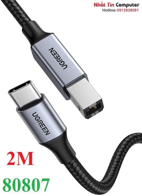 Cáp máy in USB Type-C to USB Type-B dài 2M bọc dù Ugreen 80807 cao cấp