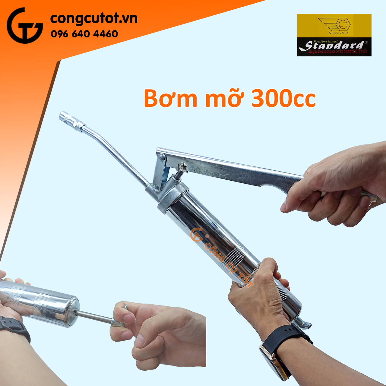 Bơm mỡ Standard bình thép trắng 300cc
