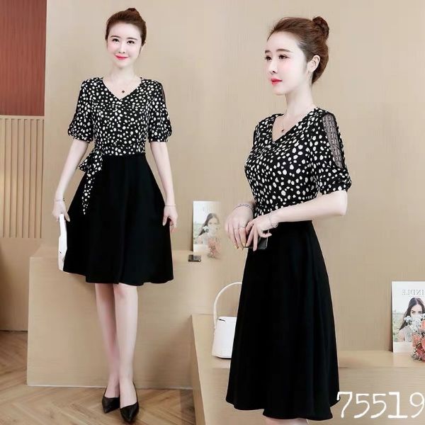 [HCM]Váy Đầm Xòe Dự Tiệc Dạo Phố Cổ Tim Thắt Nơ Eo - D239