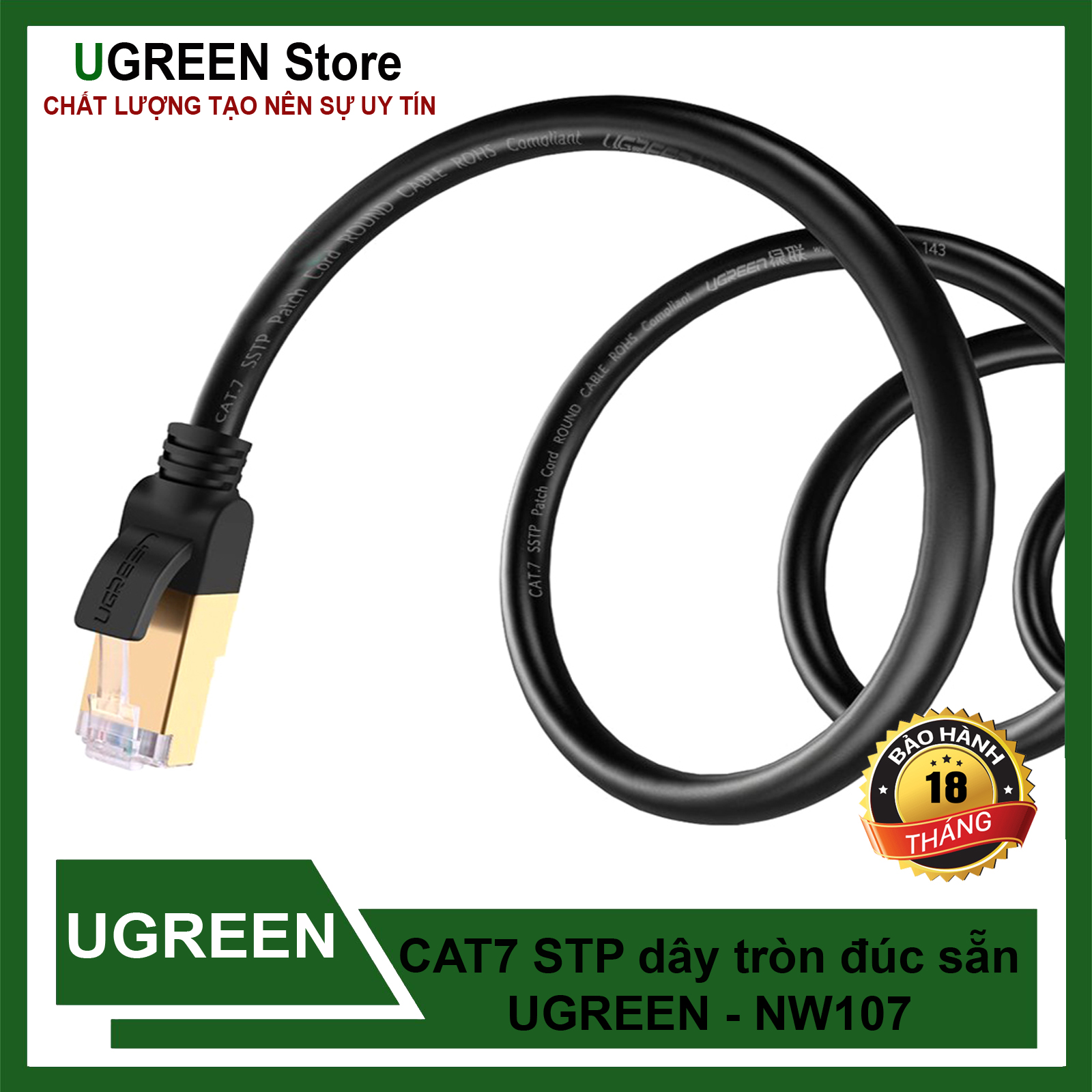 Cáp Mạng CAT7 STP Đúc Sẵn UGREEN NW107 Cao Cấp