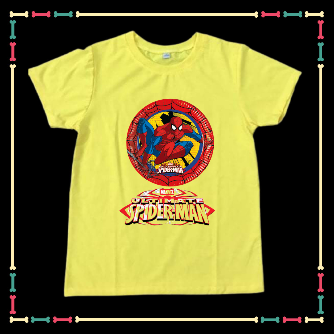 Áo thun bé trai bé gái mẫu siêu nhân nhện Spiderman  tay ngắn cổ tròn đủ màu sắc, đủ size áo từ 10kg đến 90kg-Kèm Huy hiệu Người nhện