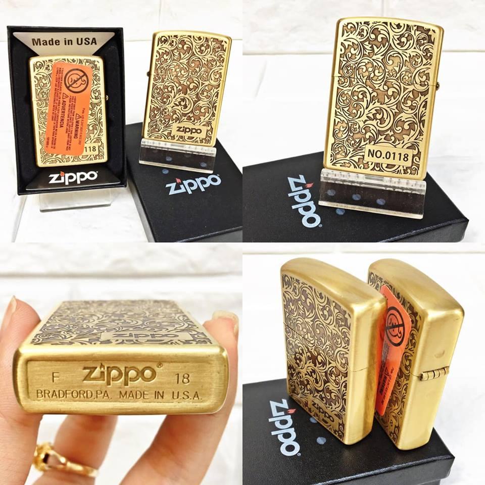 [HCM]BẬT LỬA ZIPPO MỸ - ĐỒNG KHẮC HOA VĂN 2 MẶT - (CÓ TEM ĐỎ) - (XÀI XĂNG)