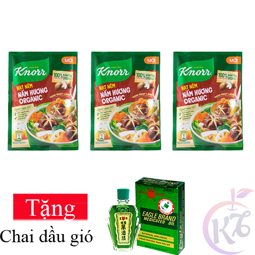 Combo 3 bịch Hạt nêm Knorr Nấm Hương Organic gói 380g Tặng 1 chai dầu gió xanh 24ml - chay mặn đều dùng được