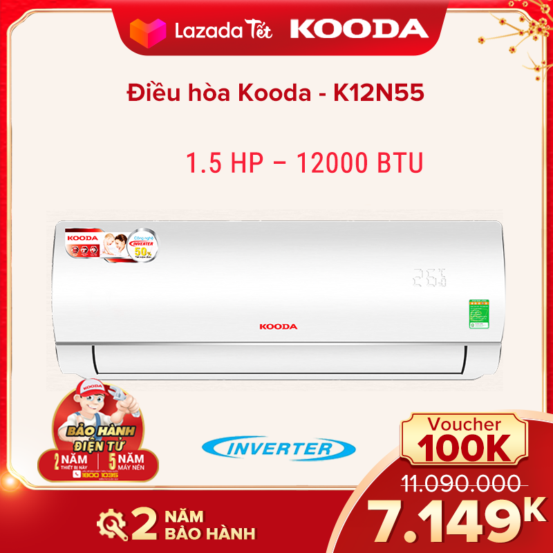 Điều hòa Kooda 1.5 HP – 12000 BTU - K12N55 ( Trắng ) INVERTER - Hàng chính hãng