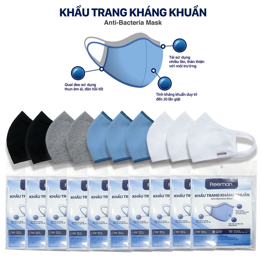 Set 10 Khẩu Trang Vải Kháng Khuẩn Freeman - Cb10