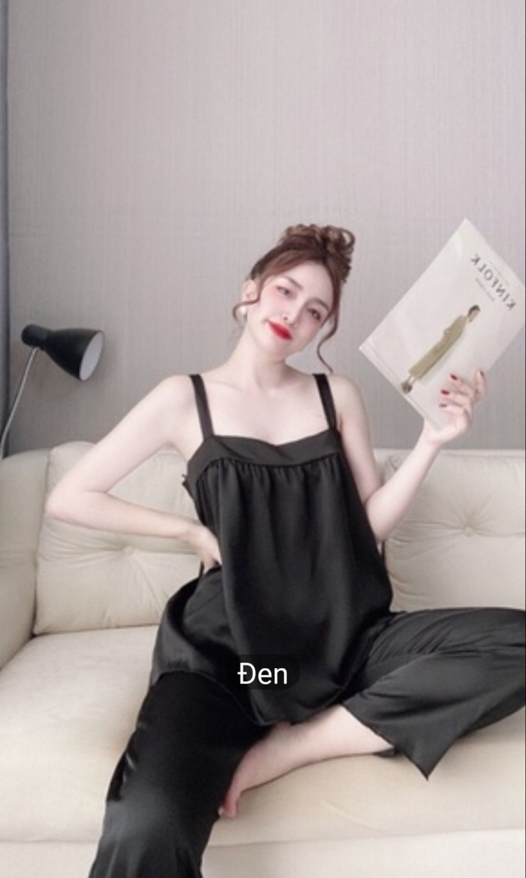 Set bộ Lụa hai dây quần dài chất satin mềm mịn mát siêu xinh freesize dưới 57kg
