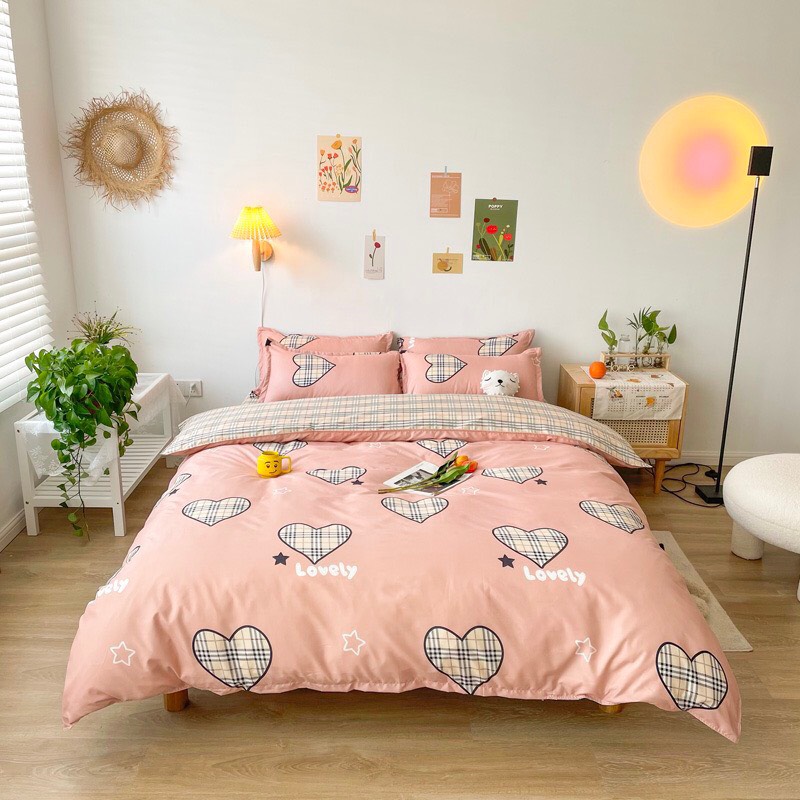 Trọn Bộ 4 Món Cotton Poly Nhập Mẫu TIM BBR HỒNG sang chảnh, nhẹ nhàng