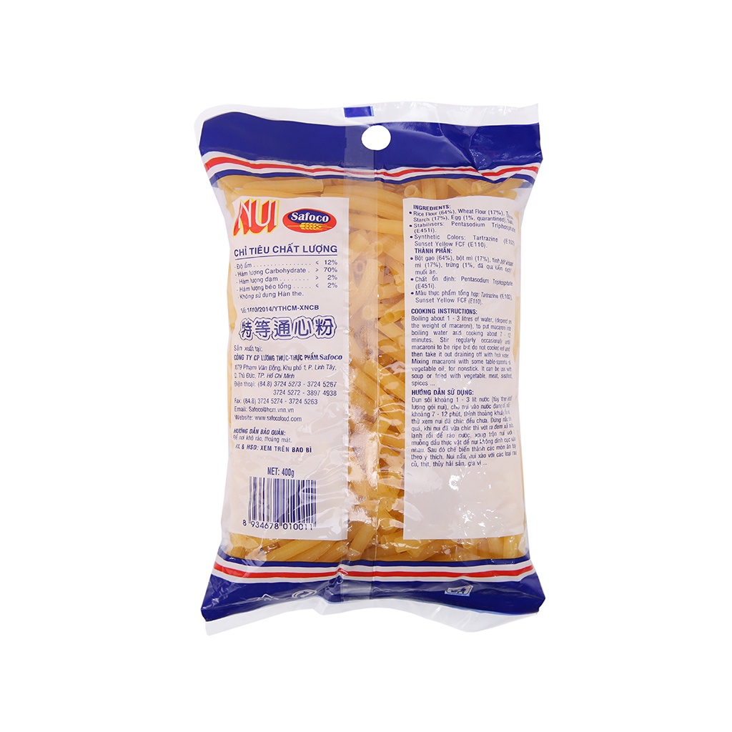 Combo 2 gói 400gr nui ống lớn Safoco