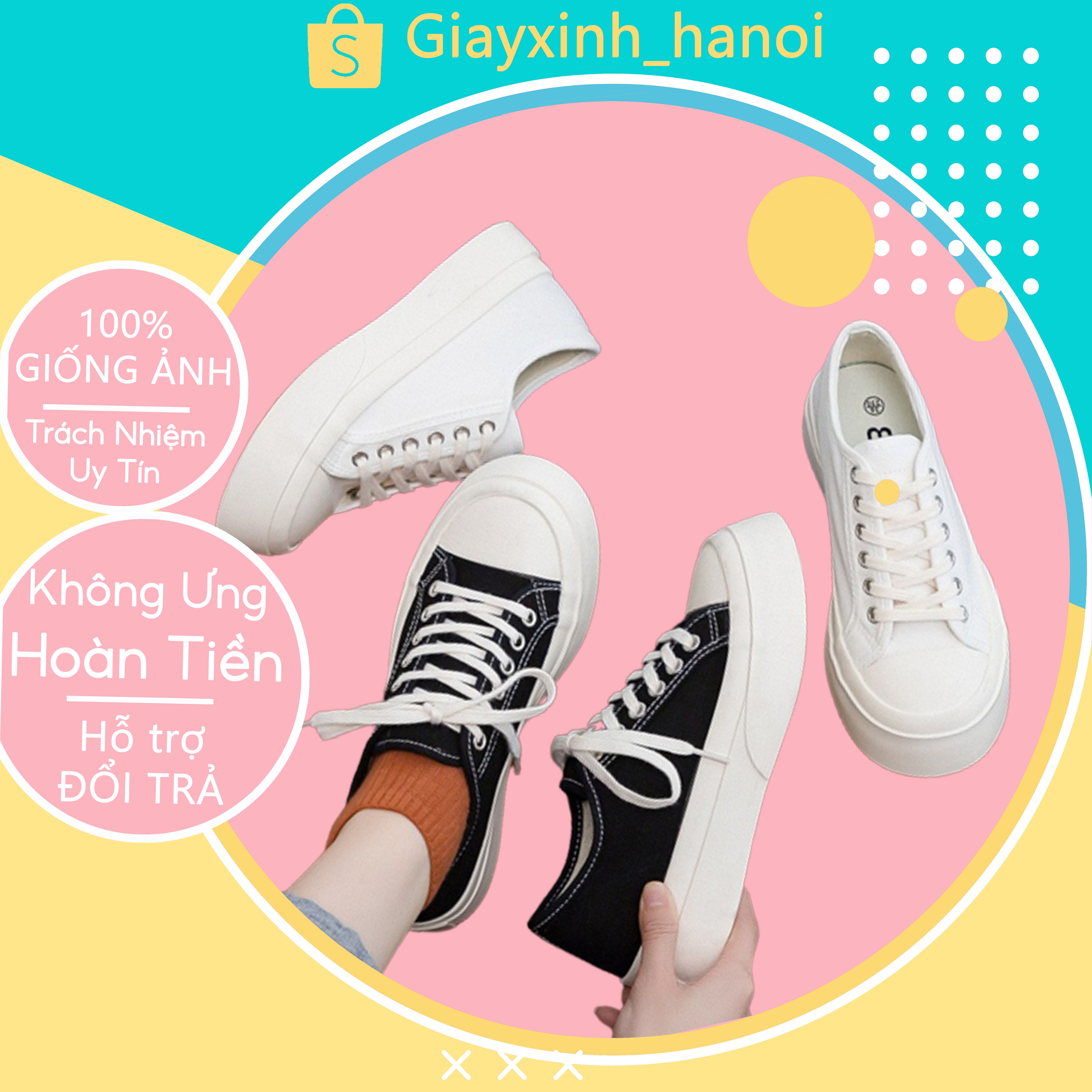 Giày thể thao nữ CVS 2 màu đen trắng đế bánh mì
