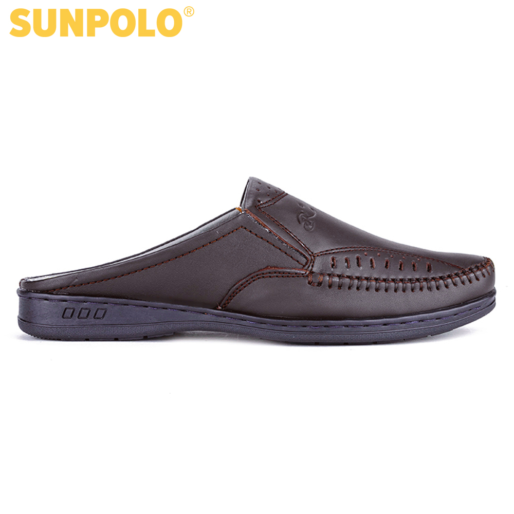 Dép sabo nam da bò SUNPOLO SPO196 (Nâu)